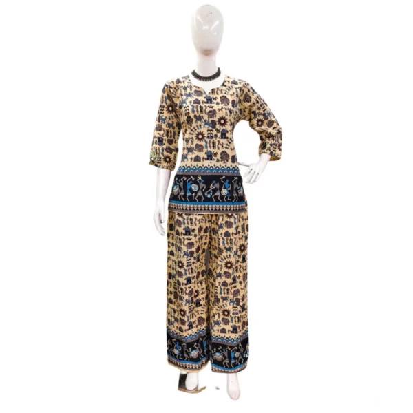 Women's Cotton Jaipuri Printed 3-4th Sleeve Co ord Set (Multicolor)