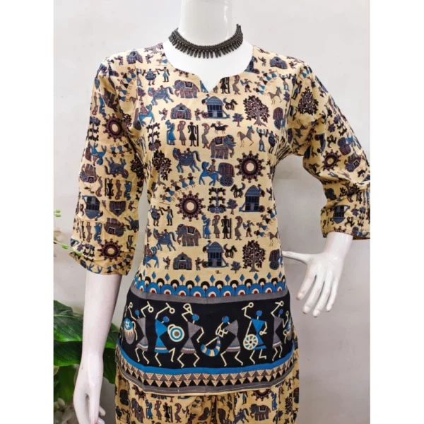 Women's Cotton Jaipuri Printed 3-4th Sleeve Co ord Set (Multicolor) - Image 4