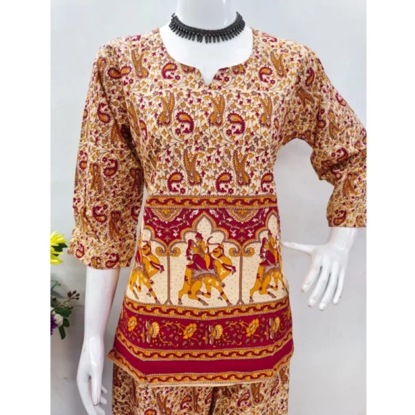 Women's Cotton Jaipuri Printed 3-4th Sleeve Co ord Set (Multicolor) - Image 4