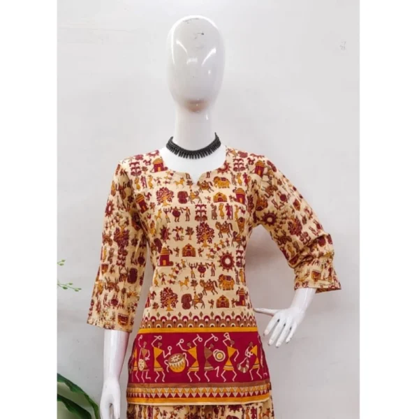 Women's Cotton Jaipuri Printed 3-4th Sleeve Co ord Set (Multicolor) - Image 3