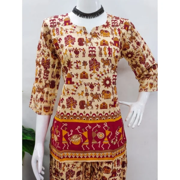 Women's Cotton Jaipuri Printed 3-4th Sleeve Co ord Set (Multicolor) - Image 2