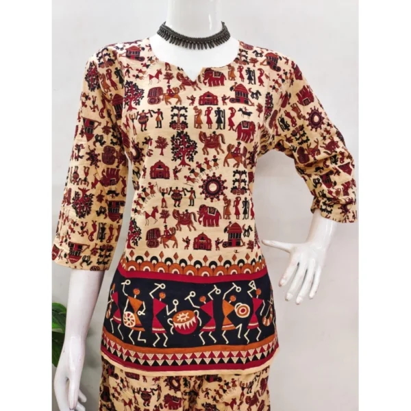 Women's Cotton Jaipuri Printed 3-4th Sleeve Co ord Set (Multicolor) - Image 4