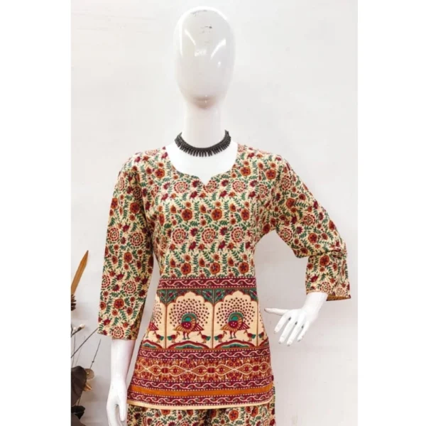 Women's Cotton Jaipuri Printed 3-4th Sleeve Co ord Set (Multicolor) - Image 3