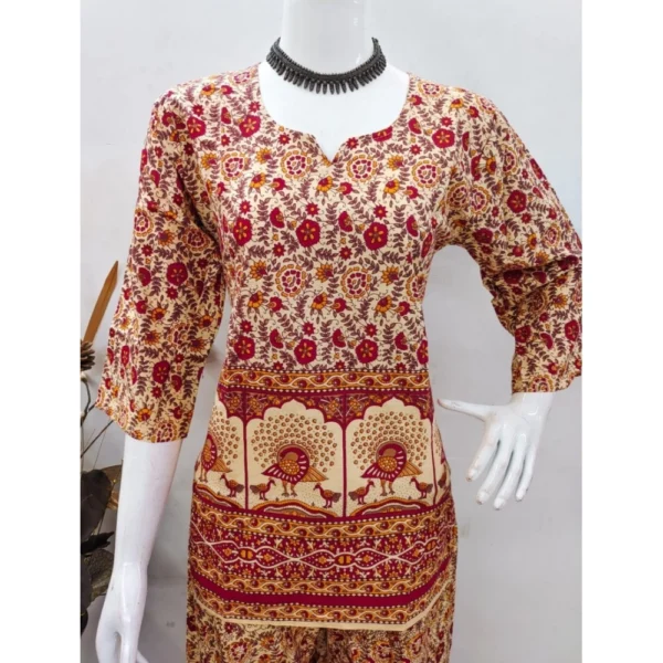 Women's Cotton Jaipuri Printed 3-4th Sleeve Co ord Set (Multicolor) - Image 4