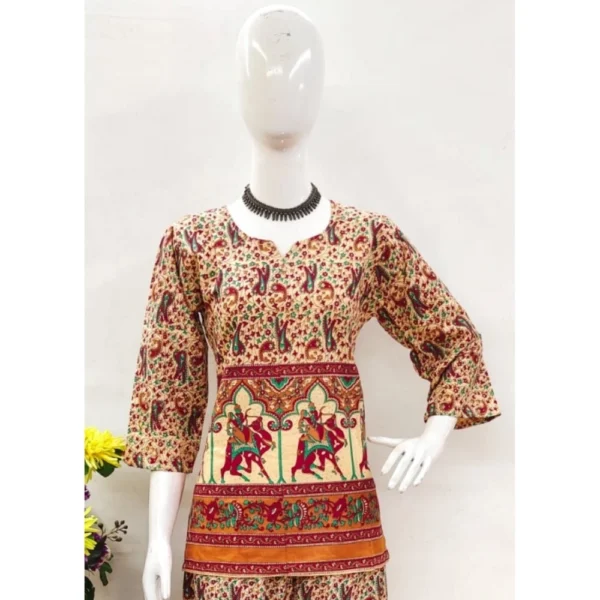 Women's Cotton Jaipuri Printed 3-4th Sleeve Co ord Set (Multicolor) - Image 3