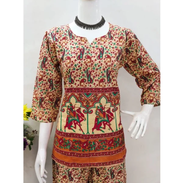 Women's Cotton Jaipuri Printed 3-4th Sleeve Co ord Set (Multicolor) - Image 4
