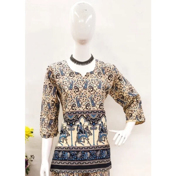 Women's Cotton Jaipuri Printed 3-4th Sleeve Co ord Set (Multicolor) - Image 3