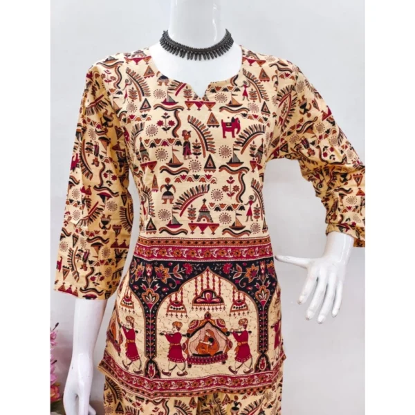 Women's Cotton Jaipuri Printed 3-4th Sleeve Co ord Set (Multicolor) - Image 4
