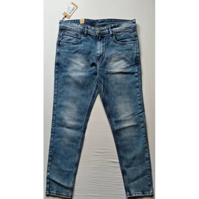 Men's Cotton Blended Solid Tapered Jeans (Blue)