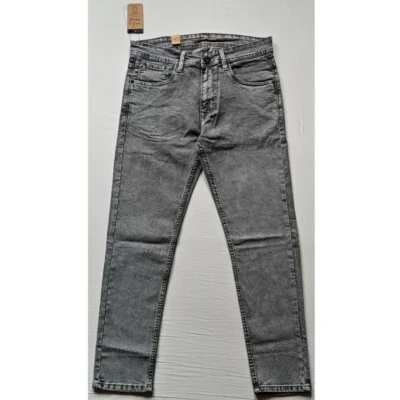 Men's Cotton Blended Solid Tapered Jeans (Grey)