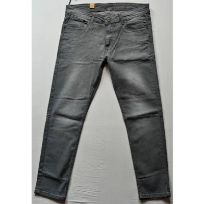 Men's Cotton Blended Solid Tapered Jeans (Grey)