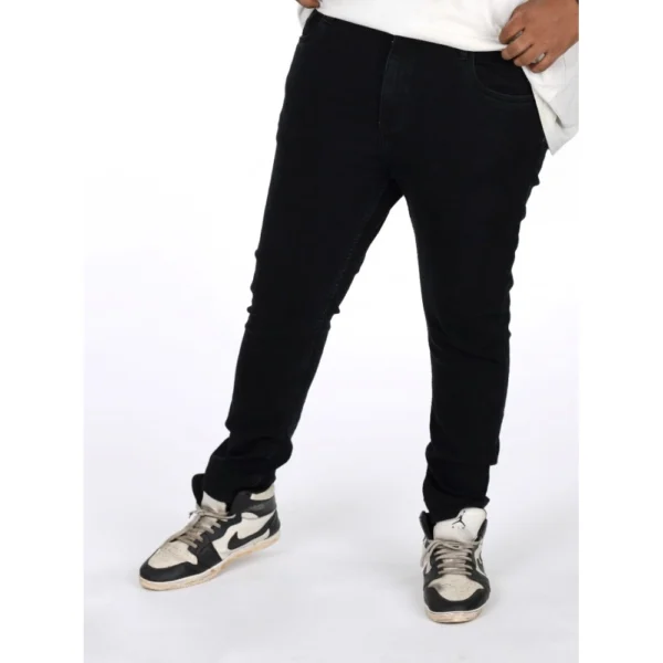 Men's Cotton Blended Solid Plus Size Jeans (Black) - Image 3