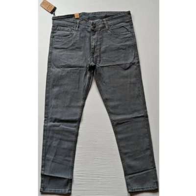 Men's Cotton Blended Solid Tapered Jeans (Grey)