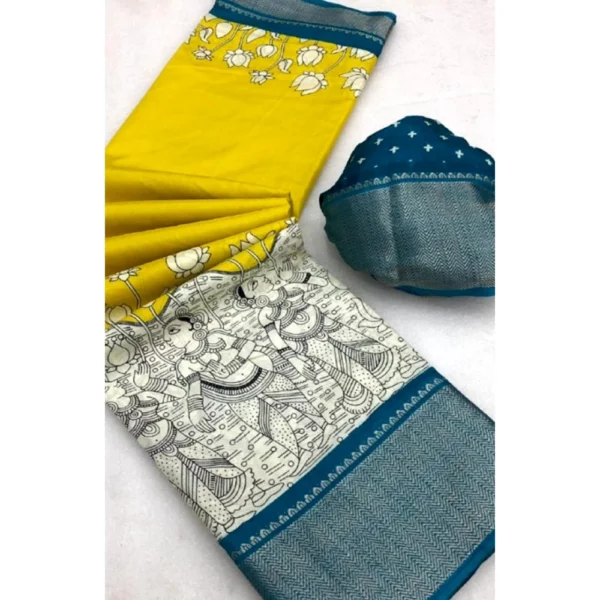 Women's Dola Silk Printed Saree With Unstitched Blouse 5.5Mtr (Yellow ) - Image 2