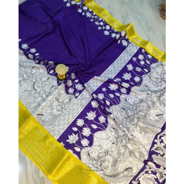 Women's Dola Silk Printed Saree With Unstitched Blouse 5.5Mtr (Purple ) - Image 2