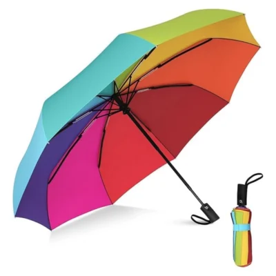 Metal Portable Auto Travel Umbrella (Rainbow)