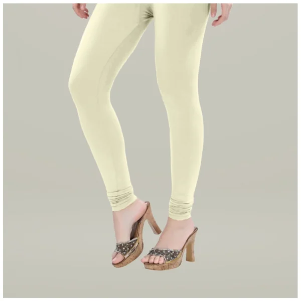 Women's Cotton Blended Solid Churidar leggings (Cream) - Image 4
