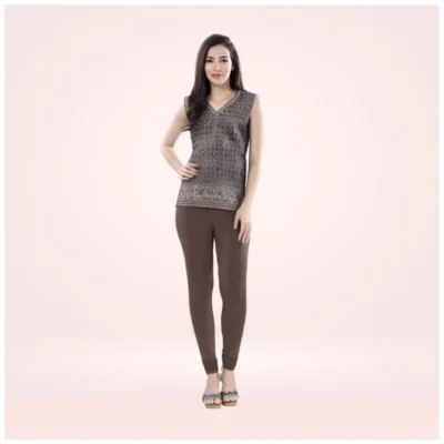 Women's Cotton Blended Solid Churidar leggings (Brown)