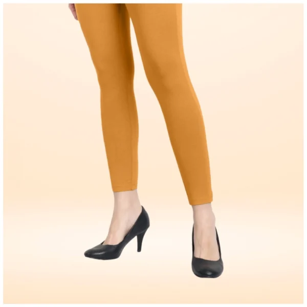 Women's Cotton Blended Solid Ankle legging (Mustard Yellow) - Image 3