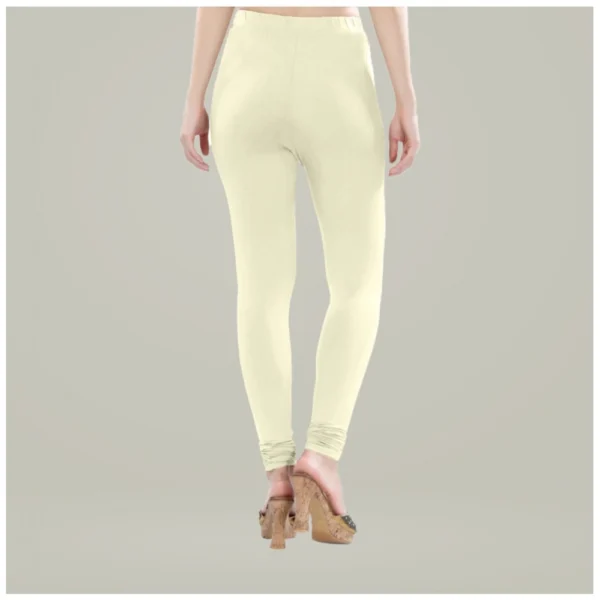 Women's Cotton Blended Solid Churidar leggings (Cream) - Image 3