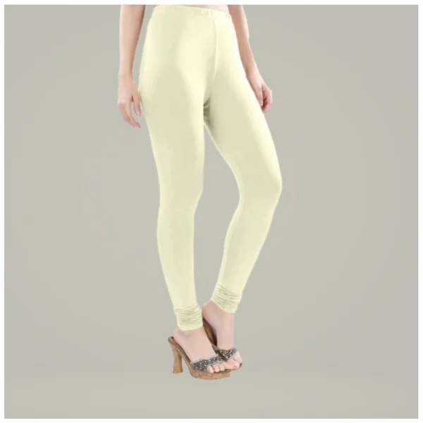 Women's Cotton Blended Solid Churidar leggings (Cream) - Image 2