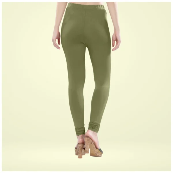 Women's Cotton Blended Solid Churidar leggings (Olive Green) - Image 3
