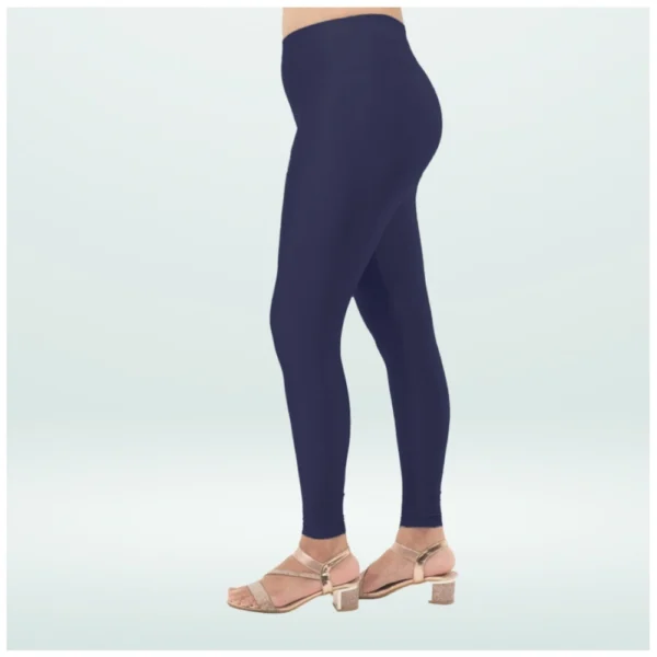 Women's Cotton Blended Solid Shimmer Ankle leggings (Navy Blue) - Image 4