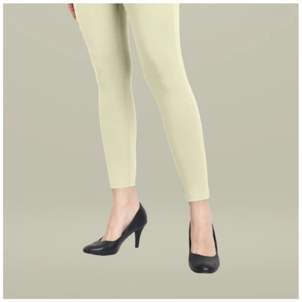 Women's Cotton Blended Solid Ankle legging (Cream) - Image 4