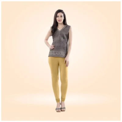 Women's Cotton Blended Solid Churidar leggings (Beige)