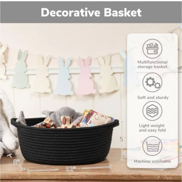 Cotton Baby Gift Basket Pack of 1 Storage Basket For Clothes (Black) - Image 3