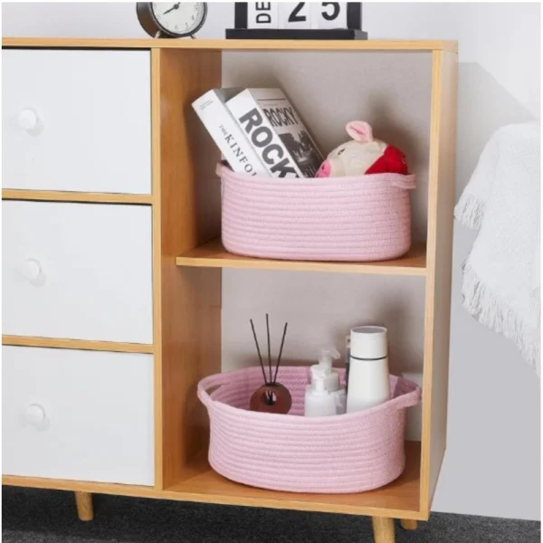 Cotton 2 Pcs Oval Basket  Storage Basket For Clothes (Pink) - Image 3