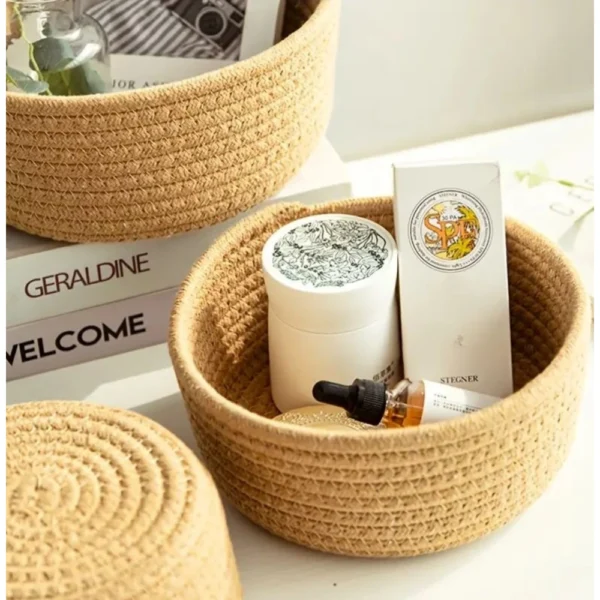 Cotton 3 Pcs Round Set Storage Basket For Clothes (Brown) - Image 2