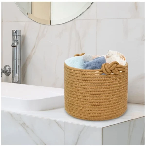 Cotton Brown Basket Inch Pack of 1 Storage Basket For Clothes (Brown) - Image 3