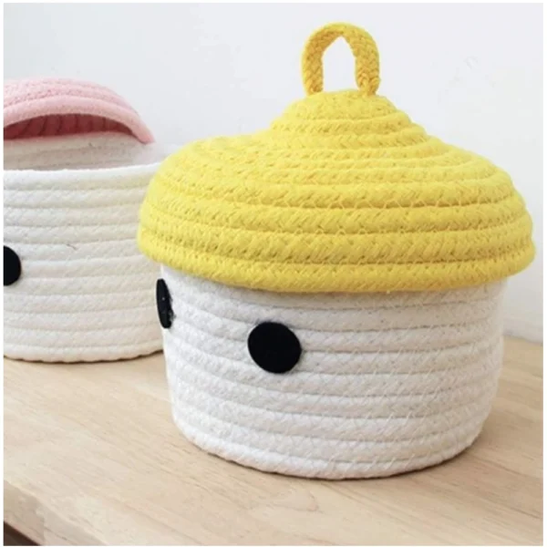 Cotton Box Yellow Lid Inch Pack of 1 Storage Basket For Clothes (White) - Image 2