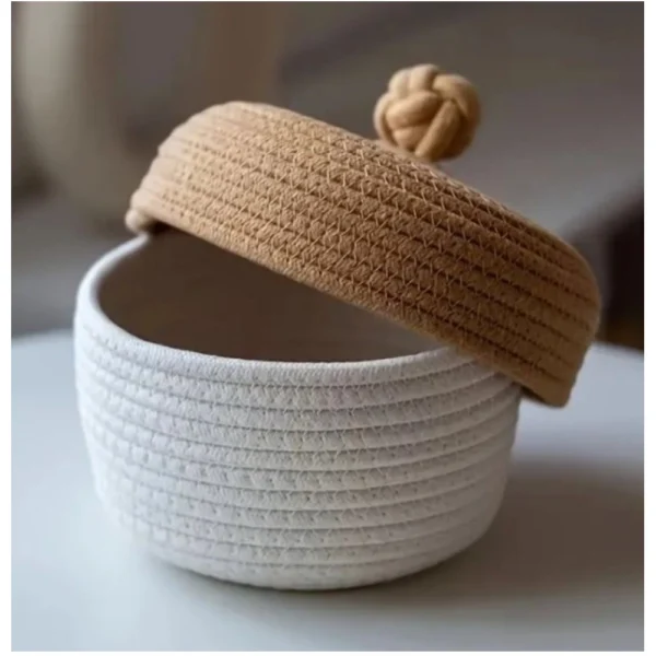 Cotton Box Beige lid Pack of 1 Storage Basket For Clothes (White) - Image 2