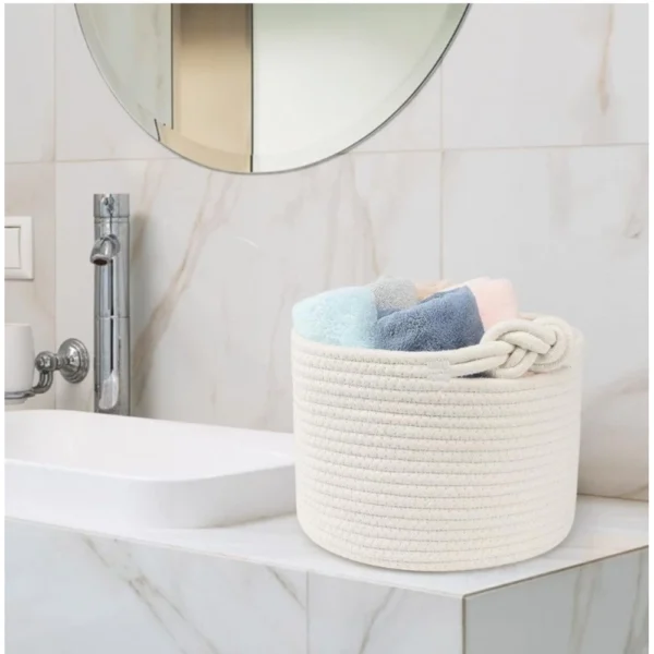 Cotton White Inch Pack of 1 Storage Basket For Clothes (White) - Image 3