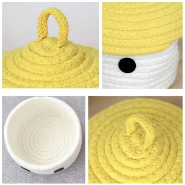 Cotton Box Yellow Lid Inch Pack of 1 Storage Basket For Clothes (White) - Image 3