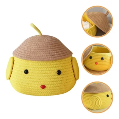 Cotton  lid Pack of 1 Storage Basket For Clothes (Yellow)