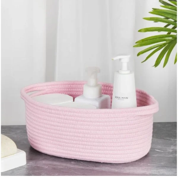 Cotton 2 Pcs Oval Basket  Storage Basket For Clothes (Pink) - Image 2