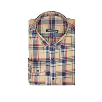 Men's Cotton Lycra Full Sleeve Checked Casual Shirt (Brown)
