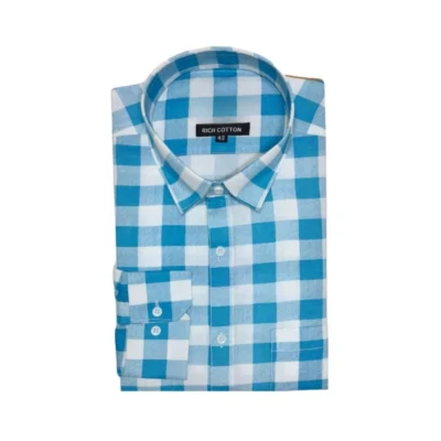 Men's Cotton Lycra Full Sleeve Checked Casual Shirt (Blue White)
