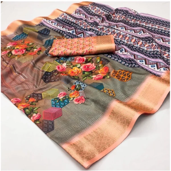 Women's Cotton Silk Printed Saree With Unstitched Blouse 5.5Mtr (Multicolor)