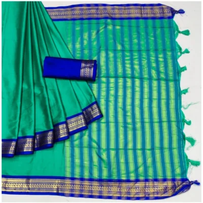 Generic Women's Cotton Silk Solid Saree With Unstitched Blouse 5.5Mtr (Light Blue)