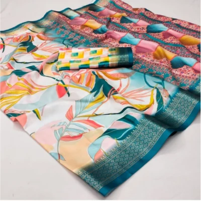 Women's Cotton Silk Printed Saree With Unstitched Blouse 5.5Mtr (Multicolor)