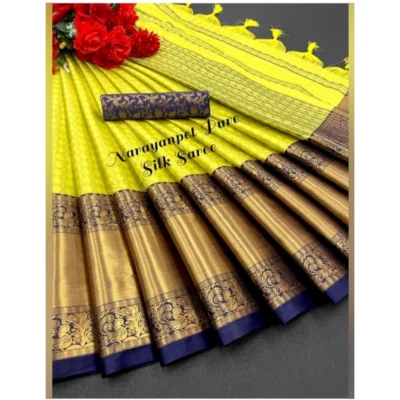 Women's Cotton Silk Woven Design Saree With Unstitched Blouse 5.5Mtr (Yellow)