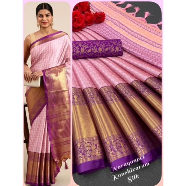 Women's Cotton Silk Woven Design Saree With Unstitched Women>Ethnic Wear>Blouse 5.5Mtr (Purple)