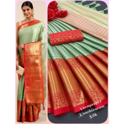 Women's Cotton Silk Woven Design Saree With Unstitched Women>Ethnic Wear>Blouse 5.5Mtr (Light Green)
