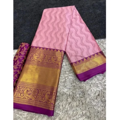 Women's Cotton Silk Printed Saree With Unstitched Blouse 5.5Mtr (Purple)