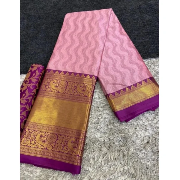 Women's Cotton Silk Printed Saree With Unstitched Blouse 5.5Mtr (Purple)