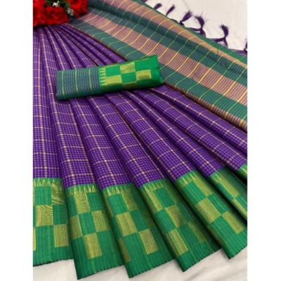 Women's Cotton Silk Printed Saree With Unstitched Blouse 5.5Mtr (Purple)